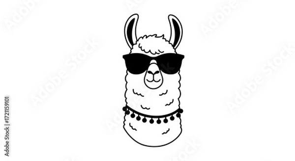 Obraz Cool llama wearing sunglasses and necklace fun animal portrait sketch stylized
