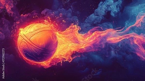 Fototapeta Dynamic basketball action digital art fiery atmosphere conceptual visualization