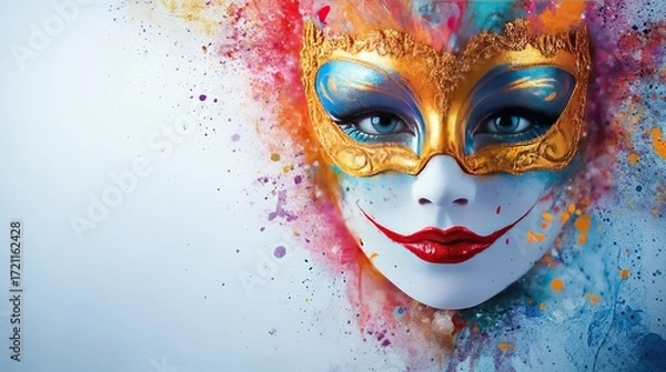 Fototapeta Vibrant carnival mask art fantasy world digital artwork colorful background close-up creative expression