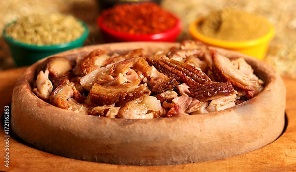 Obraz a beautiful picture of delicious kokorech served with vegetables and spices