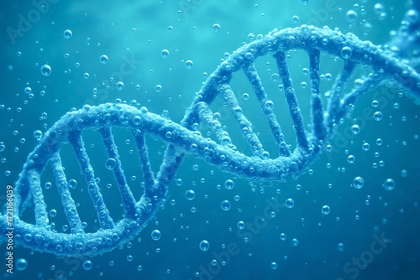 Fototapeta DNA double helix underwater with bubbles — realistic 3D macro