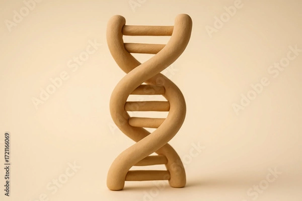 Fototapeta Minimal clay DNA double helix on beige background — genetics and education concept