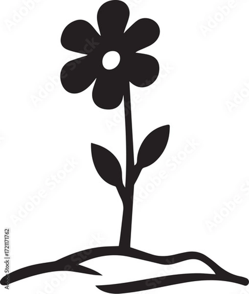 Fototapeta Minimalist black flower icon on white background: simple design symbol
