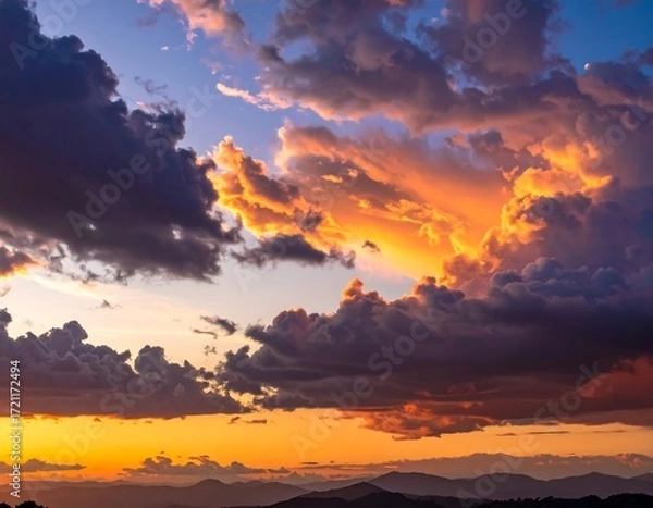 Fototapeta Dramatic sunset cloudscape over mountains