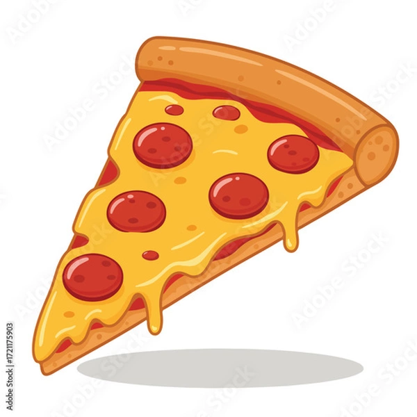 Fototapeta Stylized pepperoni pizza slice with a shadow on white background