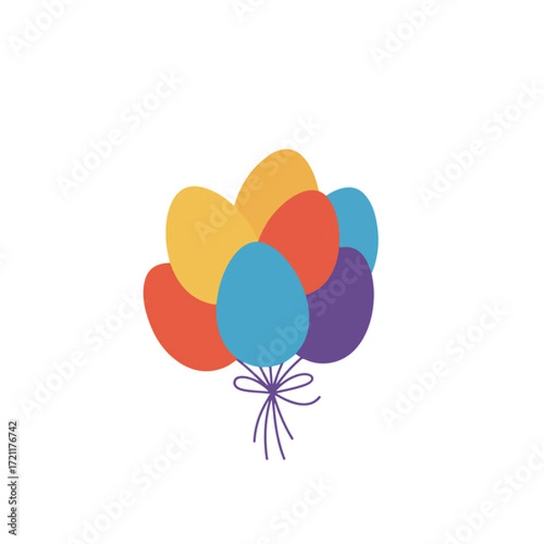Fototapeta Cartoon-styled balloons tied with a ribbon, set against a white background