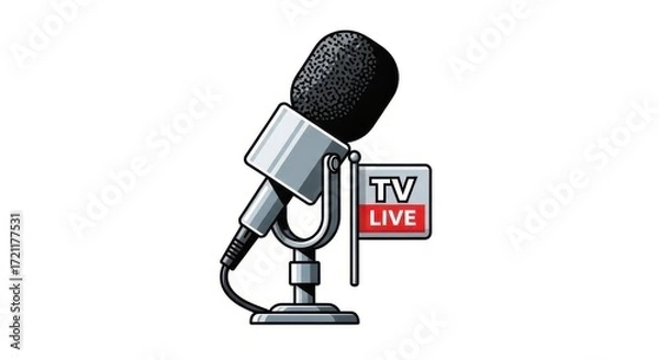 Fototapeta Illustration of microphone with 'TV Live' text, symbolizing broadcast journalism