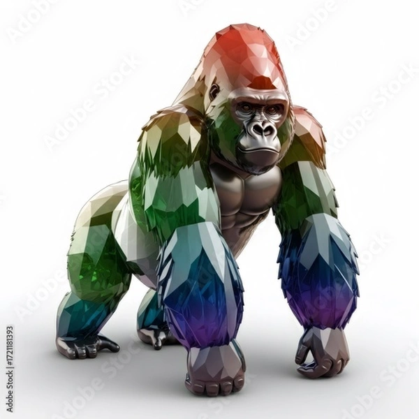 Obraz Rainbow Gorilla Low Poly 3D Render
