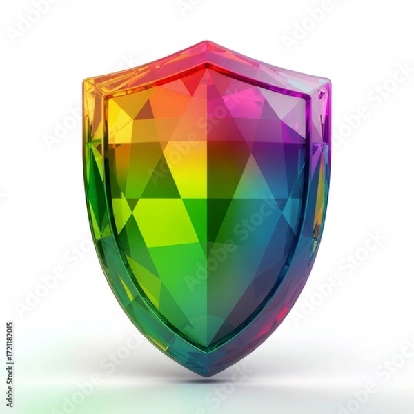 Obraz Rainbow Low Poly Crystal Shield on White Background