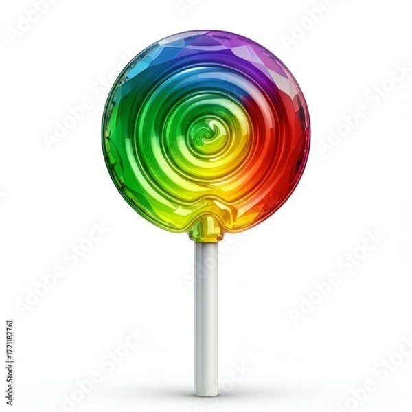 Obraz Rainbow Swirl Lollipop on White Background