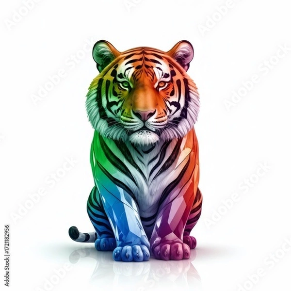 Obraz Rainbow Tiger Sitting on White Background