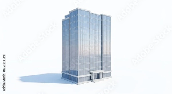 Fototapeta Modern High-Rise Building Isolated on White Background, Architectural Model