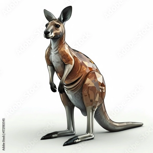 Obraz Red Kangaroo Low Poly 3D Render on White Background