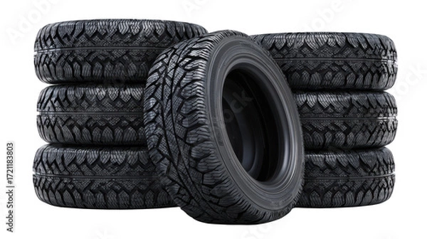 Fototapeta Stacked tires automotive equipment on transparent png background