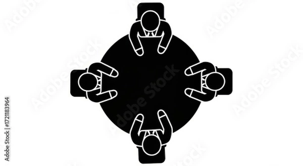 Fototapeta Four individuals collaborating at a round table, symbolic for unity