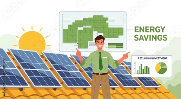 Fototapeta Energy efficient solutions: Promoting sustainable energy with solar panel systems