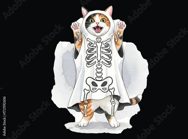 Fototapeta A Calico cat wrapped with skeleton veil