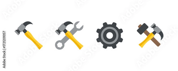 Fototapeta Vector emoji illustration of a set of basic work tools instruments. Colorful housework tool icons in isolated background. Abstract symbol vector illustration.