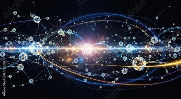 Fototapeta Complex network abstract technology concept with light and stars