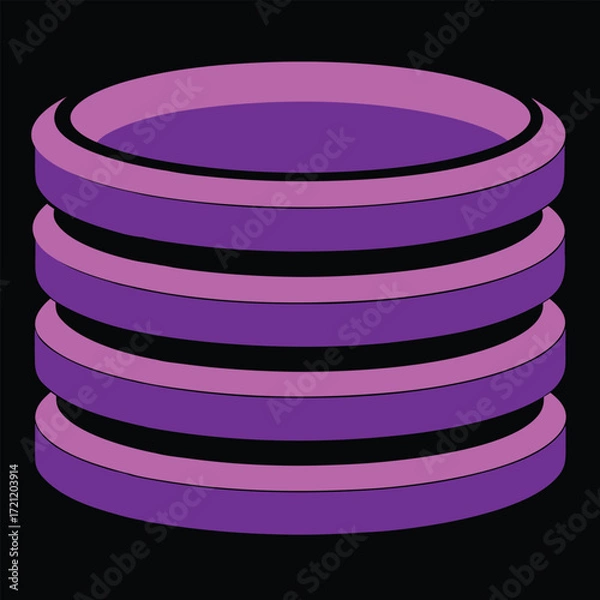Fototapeta Stack of Purple and Pink Cylindrical Rings with Black Background vector illustration