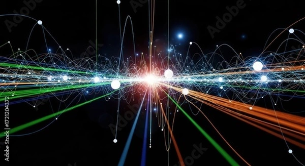 Fototapeta Network connections in the abstract with bright lines and dots