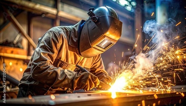 Obraz Industrial Welder at Work in a Factory