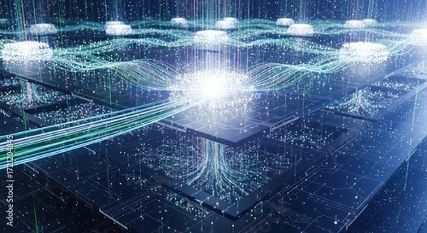 Fototapeta Digital network abstract background, data processing and transmission