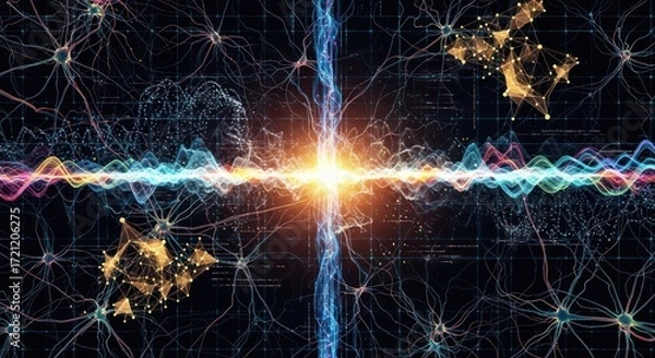 Fototapeta Abstract illustration of brain activity, neural network background.