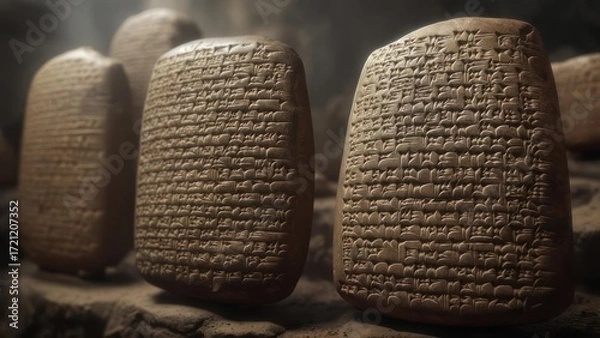 Obraz Ancient clay tablets with etched writing
