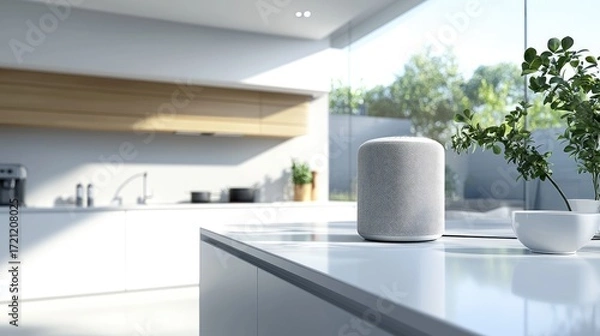 Fototapeta Modern Smart Speaker on Kitchen Counter in Sleek Design