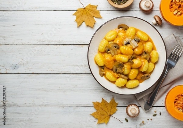 Fototapeta 秋のニョッキ、きのこクリームソース