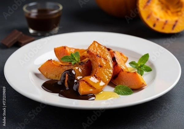 Fototapeta 焼きカボチャ チョコレートソース 秋の味覚