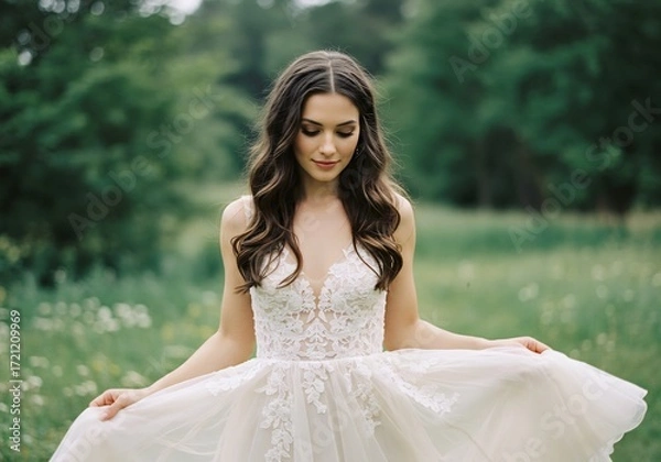 Fototapeta 緑地ウェディングドレス女性ポートレート