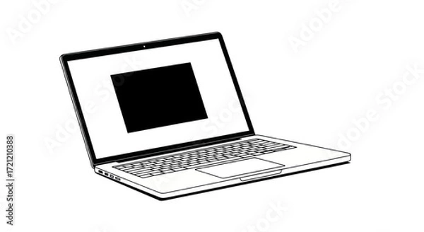 Fototapeta Minimalist line art depiction of a laptop computer with black screen design aesthetic