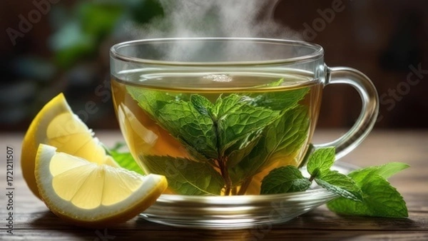 Obraz Aromatic tea with lemon and mint