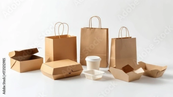 Obraz Assorted brown paper food packaging