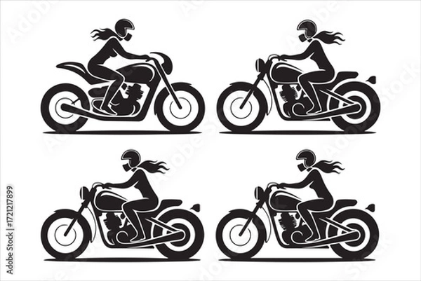 Fototapeta Biker Riding Vintage Motorcycle – Black and White Art