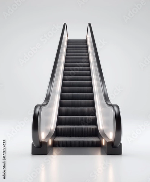 Fototapeta Escalator steps isolated on white background representing modern urban architecture. AI generated