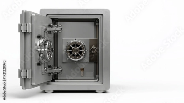 Fototapeta Sturdy metal safe with secure locking mechanism, vault for valuables, isolated. AI generated