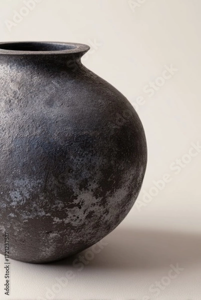 Fototapeta Rustic ceramic vase against neutral background for home decor and design