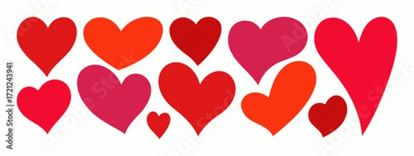 Fototapeta Black Heart Icons in Minimalist Style. Vector Cute Love Heart Shapes in Different Forms for Web Design, Patterns, Logos, Valentines Day Cards