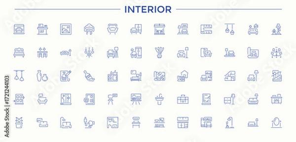Fototapeta Set of Interior line icon. It contains symbols to desing, home, furniture, art and design, decor, decoration and more. Isolated icons. House Decoration icon set. Vector illustration. Pixel perfect.