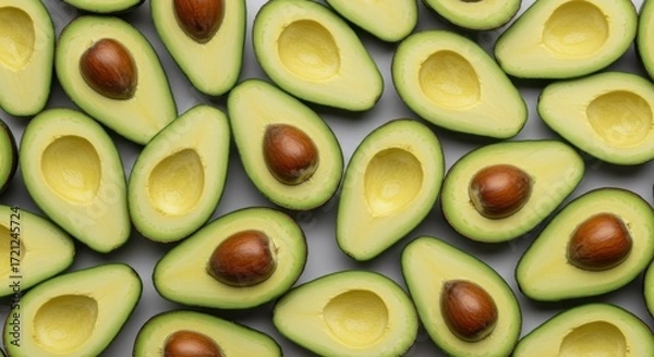 Fototapeta Pattern of Fresh Ripe Avocado Halves with Seeds 