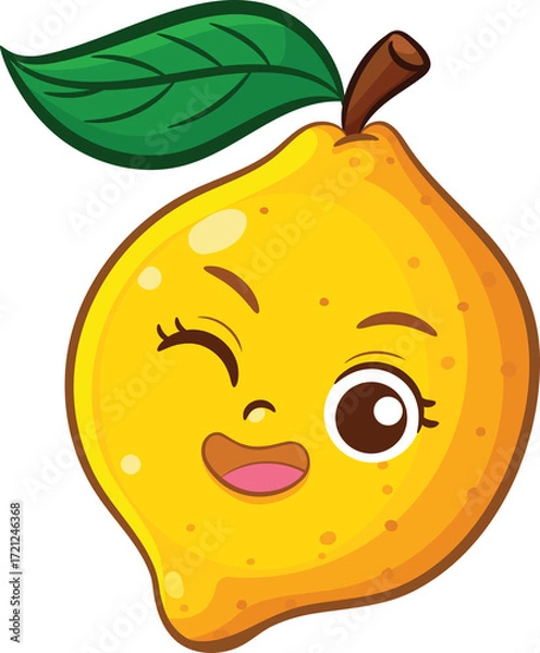 Fototapeta Cartoon Lemon Character with Winking Expression