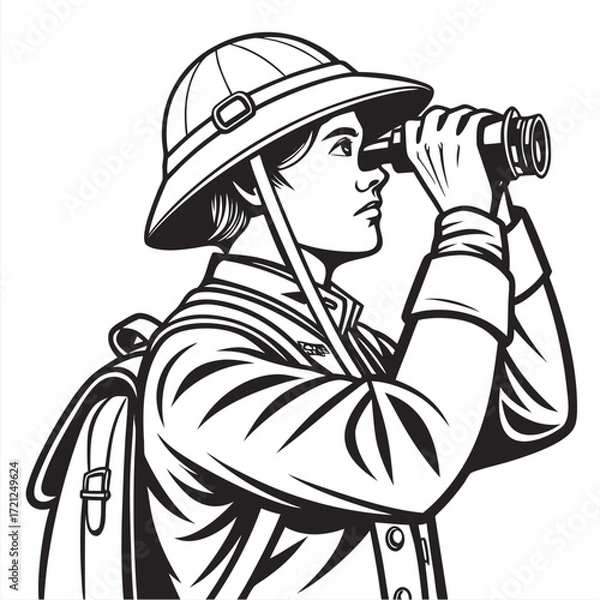 Fototapeta Safari Explorer: Vector Illustration of a Person with Binoculars.


