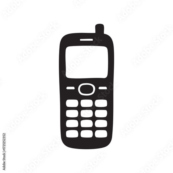 Fototapeta Simple Black and White Mobile Phone Illustration A Nostalgic Look Back at Early Cellular Technology