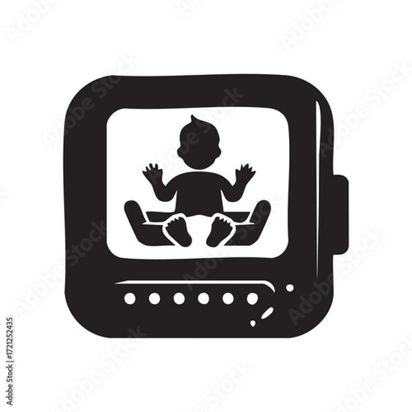 Fototapeta Digital Baby Monitor Displaying an Infant Raising Arms Illustration Capturing Modern Parenting through Technology and Visuals