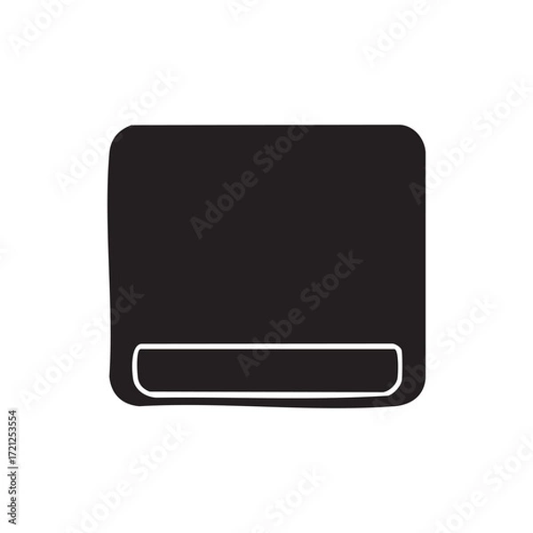 Fototapeta Simple Black and White Illustration of a Small Rectangular Object with a Rounded Edges and a Cut Out Shape Near the Bottom