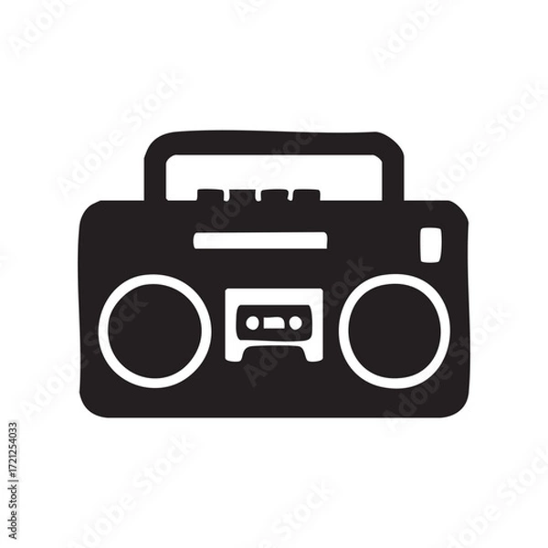 Fototapeta Stylized Silhouette of a Retro Boombox Portable Audio Device with Handle and Circular Speakers for Nostalgia or Music Theme