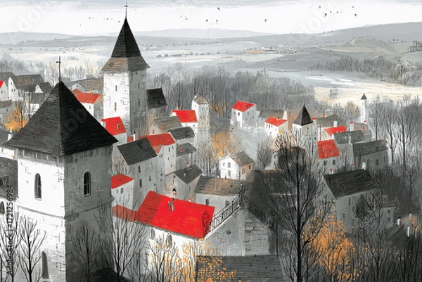 Fototapeta 高い建物からヨーロッパの古い街眺める